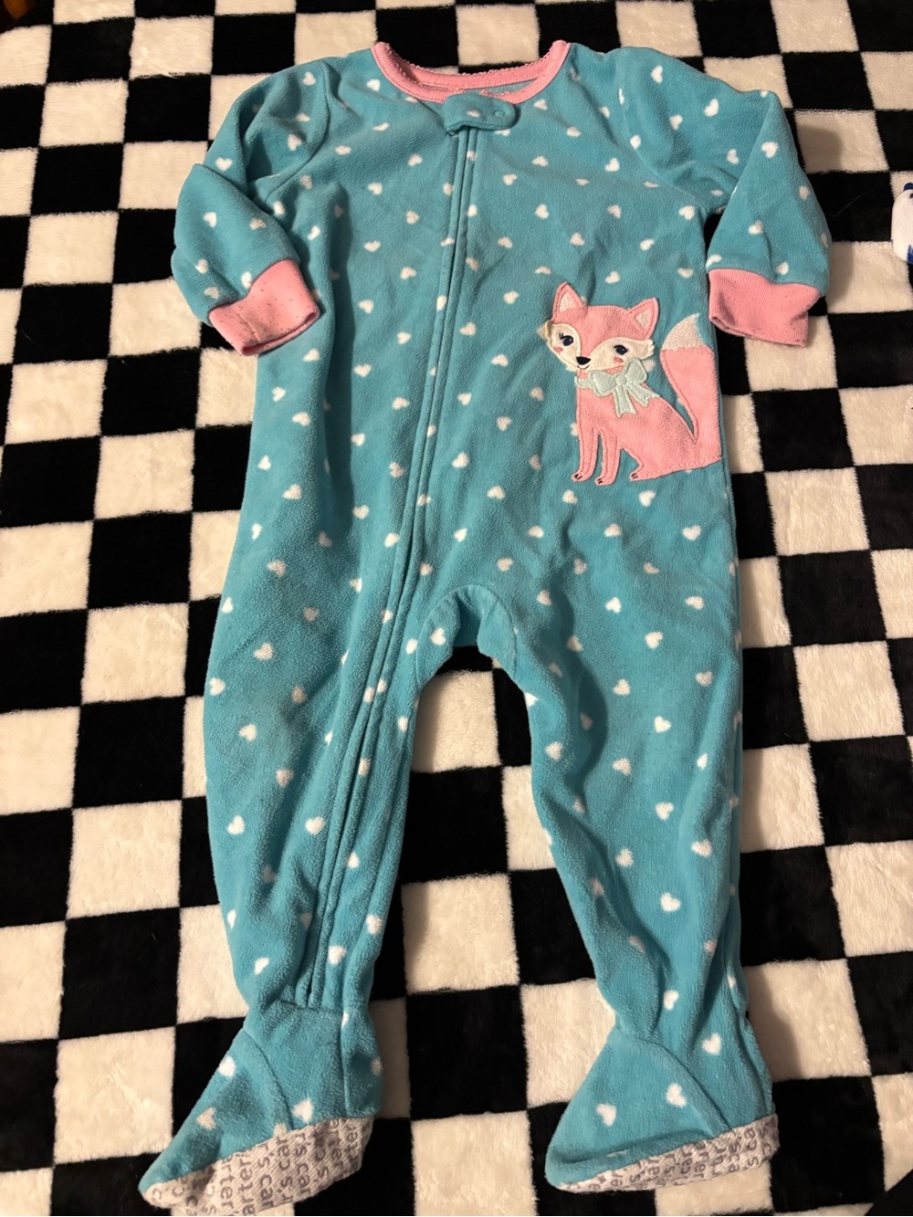 12 month blue sleeper with polkadots and pink fox